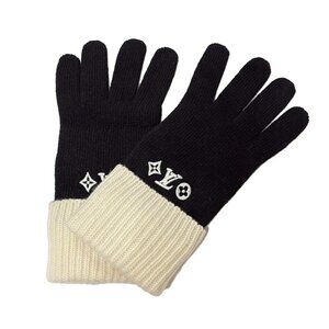 LOUIS VUITTON Gong LV Headline Black Cream White Gloves Wool 407-072825